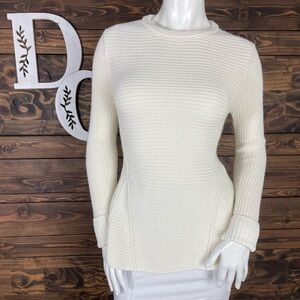 Antonio‎ Melani | Fitted Chunky Ribbed Knit Ivory Cream Sweater Corded Pleat